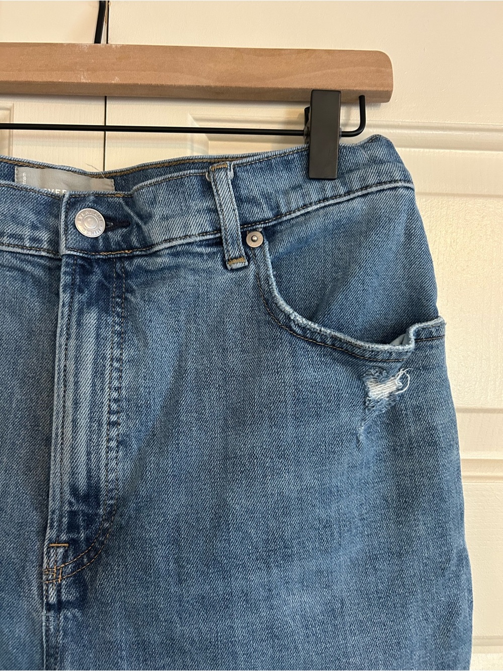 Everlane The Way High Jean Straight Leg Raw Hem Medium Blue Wash, Size 31 - Picture 2 of 10